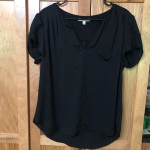 Black Pleated Blouse with Front Pocket